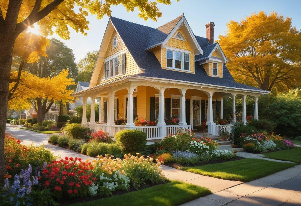 A picturesque neighborhood scene showcasing elegant, artistic homes adorned with vibrant flowers and creative sculptures. People of diverse backgrounds engaging in art workshops and enjoying outdoor gatherings, embodying a sense of community and creativity. The setting is bathed in warm sunlight, enhancing the charm and inviting atmosphere. A gentle breeze rustles the leaves of nearby trees, adding a dynamic element to the tranquil ambiance. super-realistic. vibrant colors. warm sunlight.